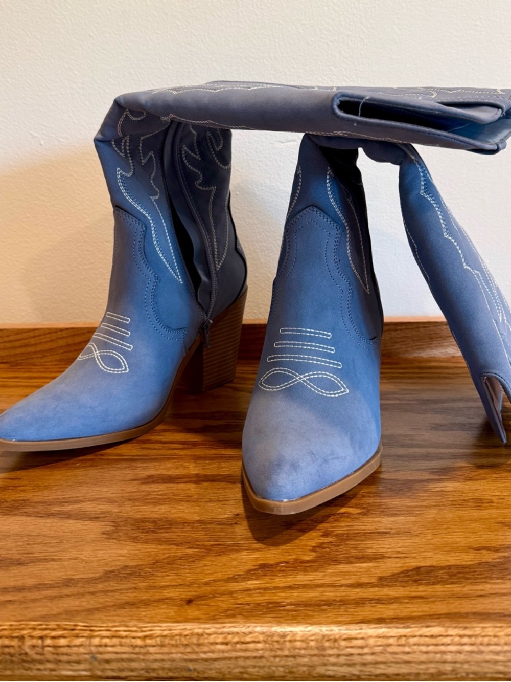 Blue Women's Western Boots - Stylish Stacked Heel